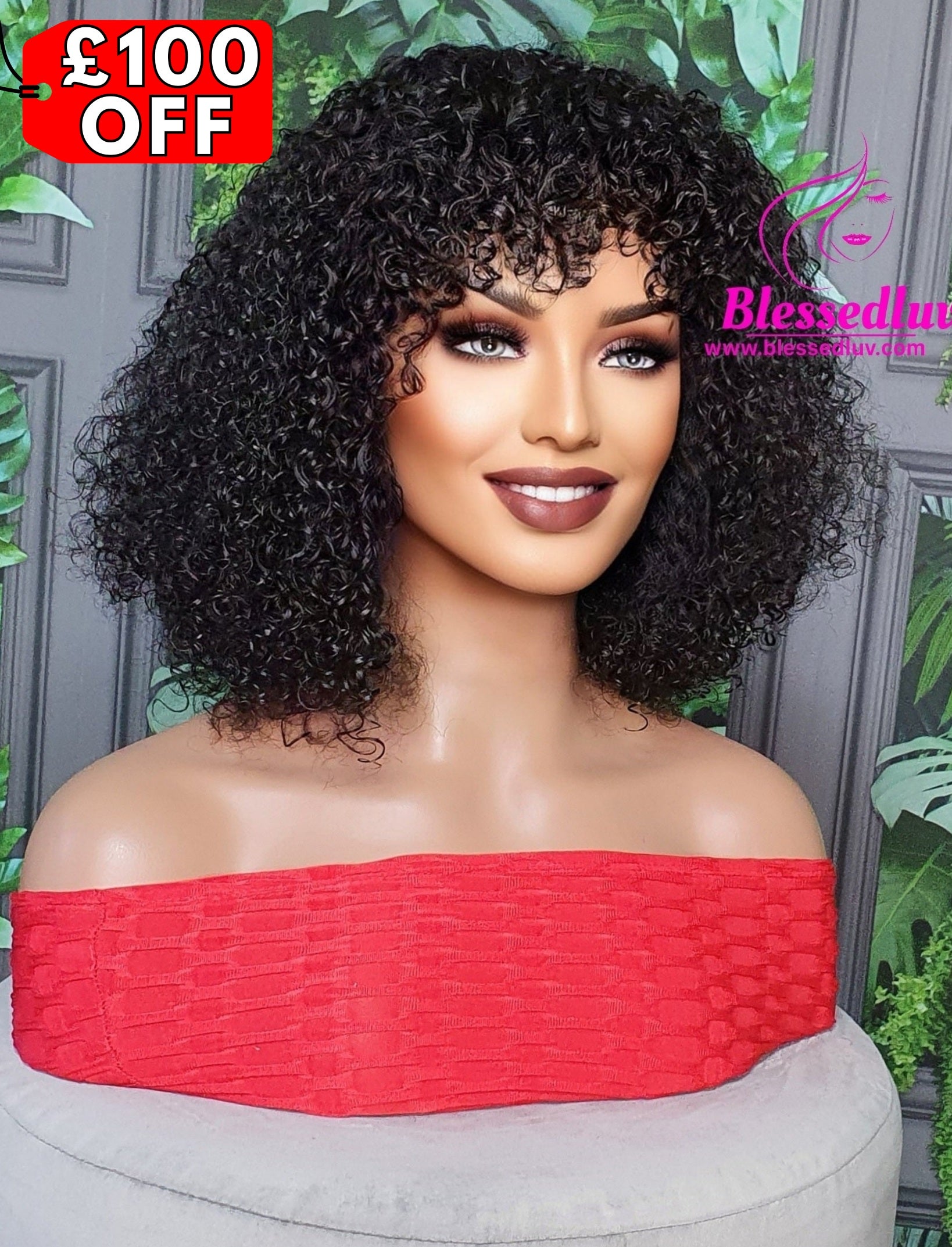 £100 OFF Kemi - Brazilian Curly Fringe Machine Wig - SALE – Blessedluv.com