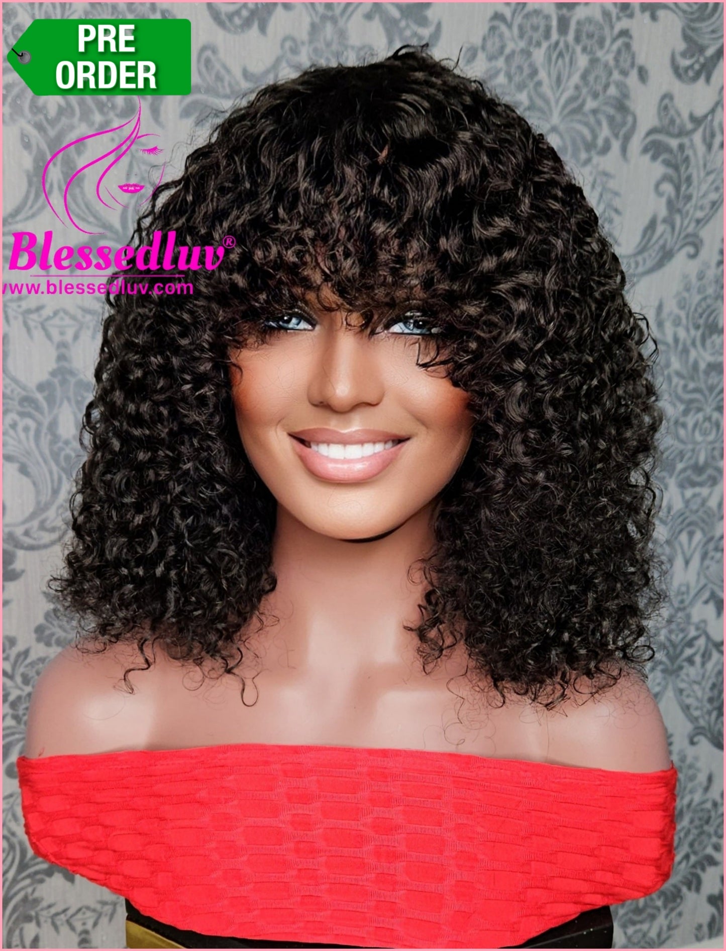 Safia - Glueless Natural Curls Fringe Machine Wig - Christmas Sale ends 10th December✨️-Wigs-www.blessedluv.com-Brazilianweave.com