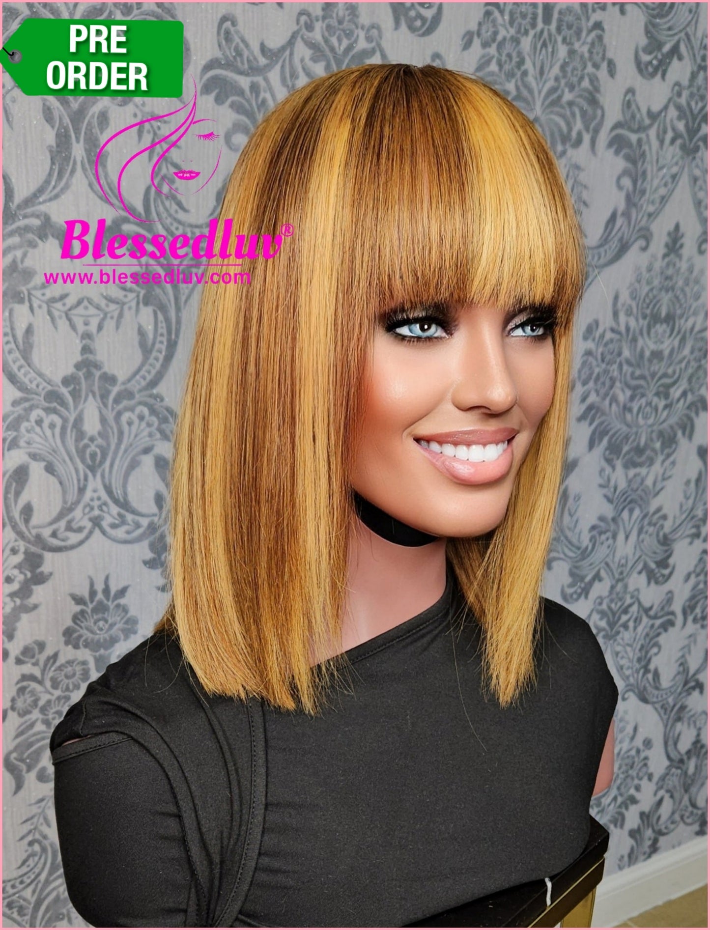 Trisha - Glueless Highlights Fringe Closure Wig - Luxury Double Drawn Collection-Wigs-www.blessedluv.com-Brazilianweave.com