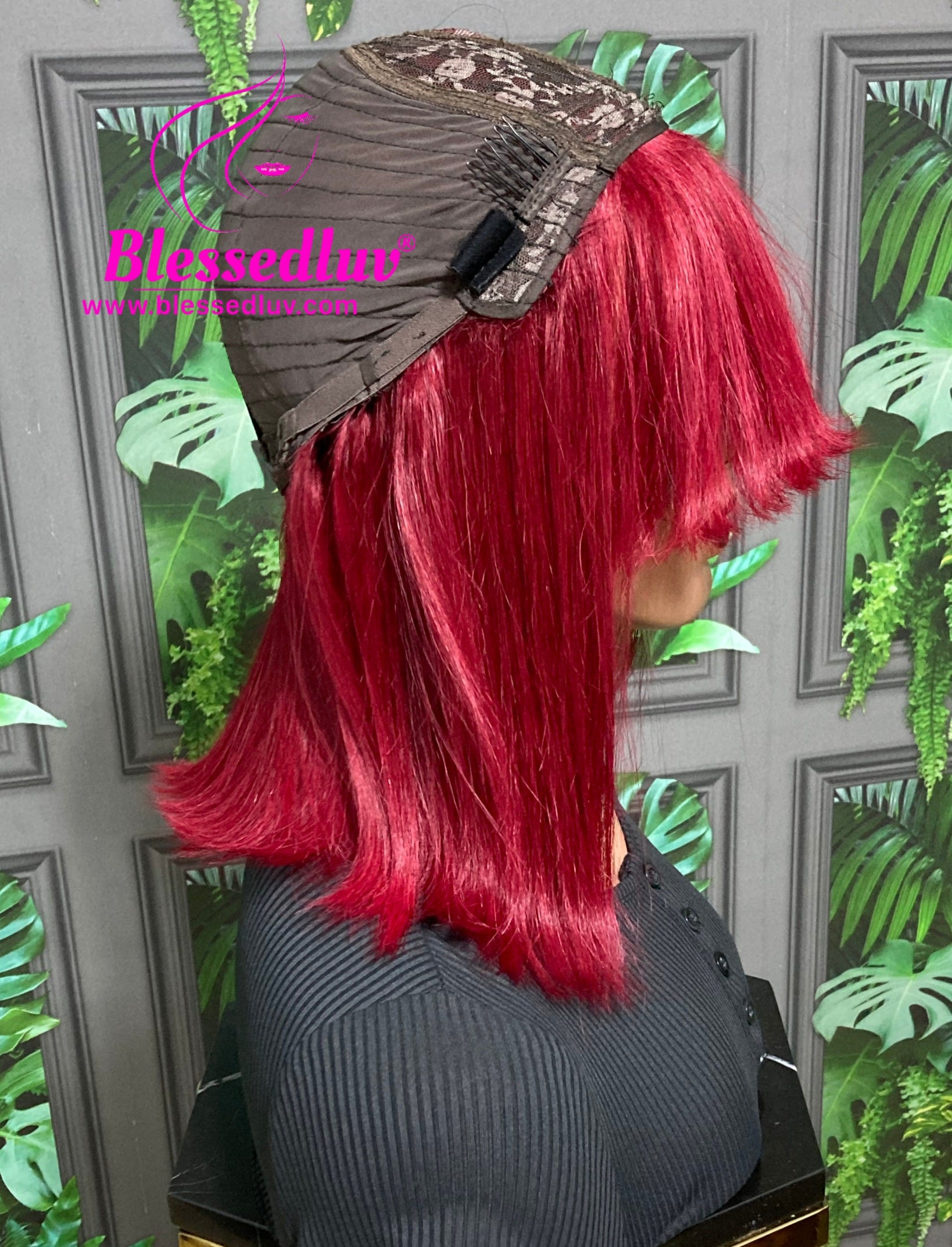 Sani - Burgandy Glueless Fringe Closure Wig - Luxury Double Drawn-Wigs-www.blessedluv.com-Brazilianweave.com