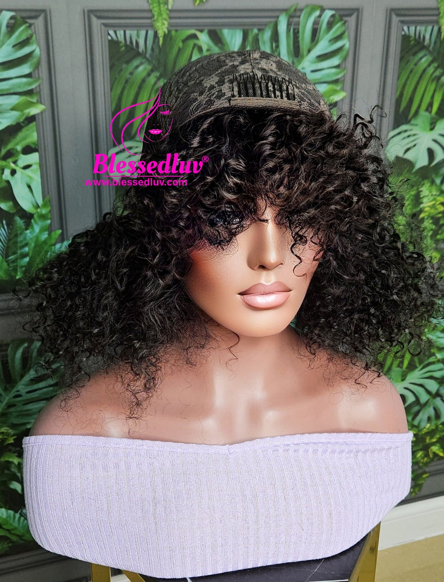 Fifi- Glueless Natural Curls Fringe Machine Wig - Stock-Wigs-www.blessedluv.com-Brazilianweave.com