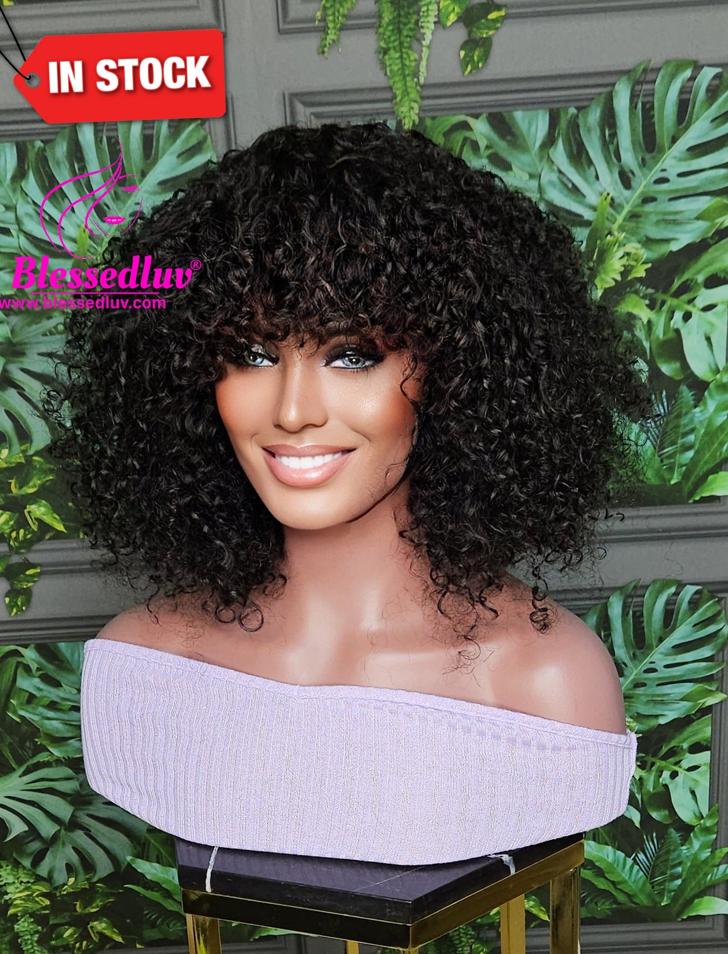 Fifi- Glueless Natural Curls Fringe Machine Wig - Stock-Wigs-www.blessedluv.com-Brazilianweave.com