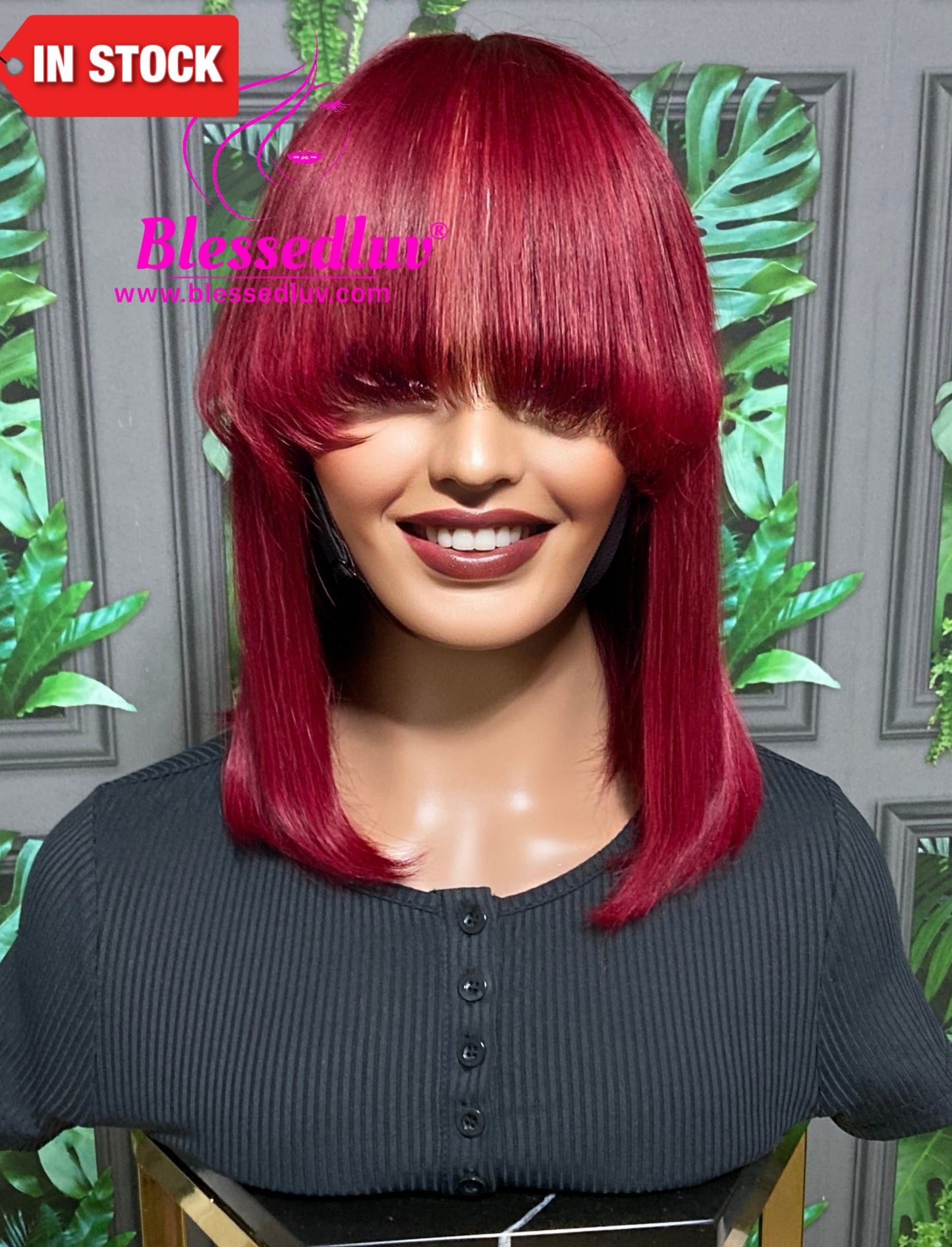 Sani - Burgandy Glueless Fringe Closure Wig - Luxury Double Drawn Collection-Wigs-www.blessedluv.com-Brazilianweave.com