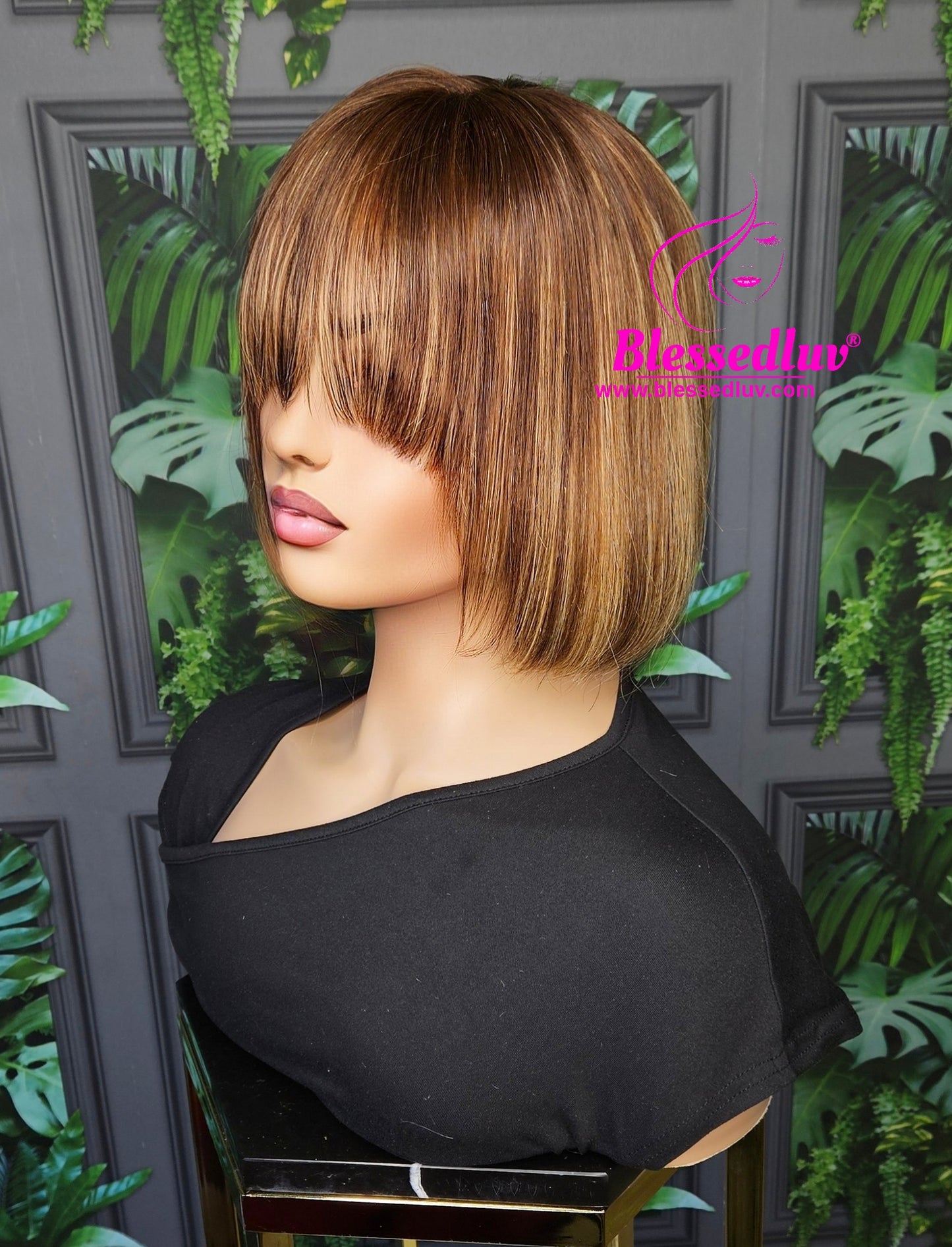 Justine - Balayage Bangs Bob Wig - SALE-Wig-Blessedluv.com-Brazilianweave.com