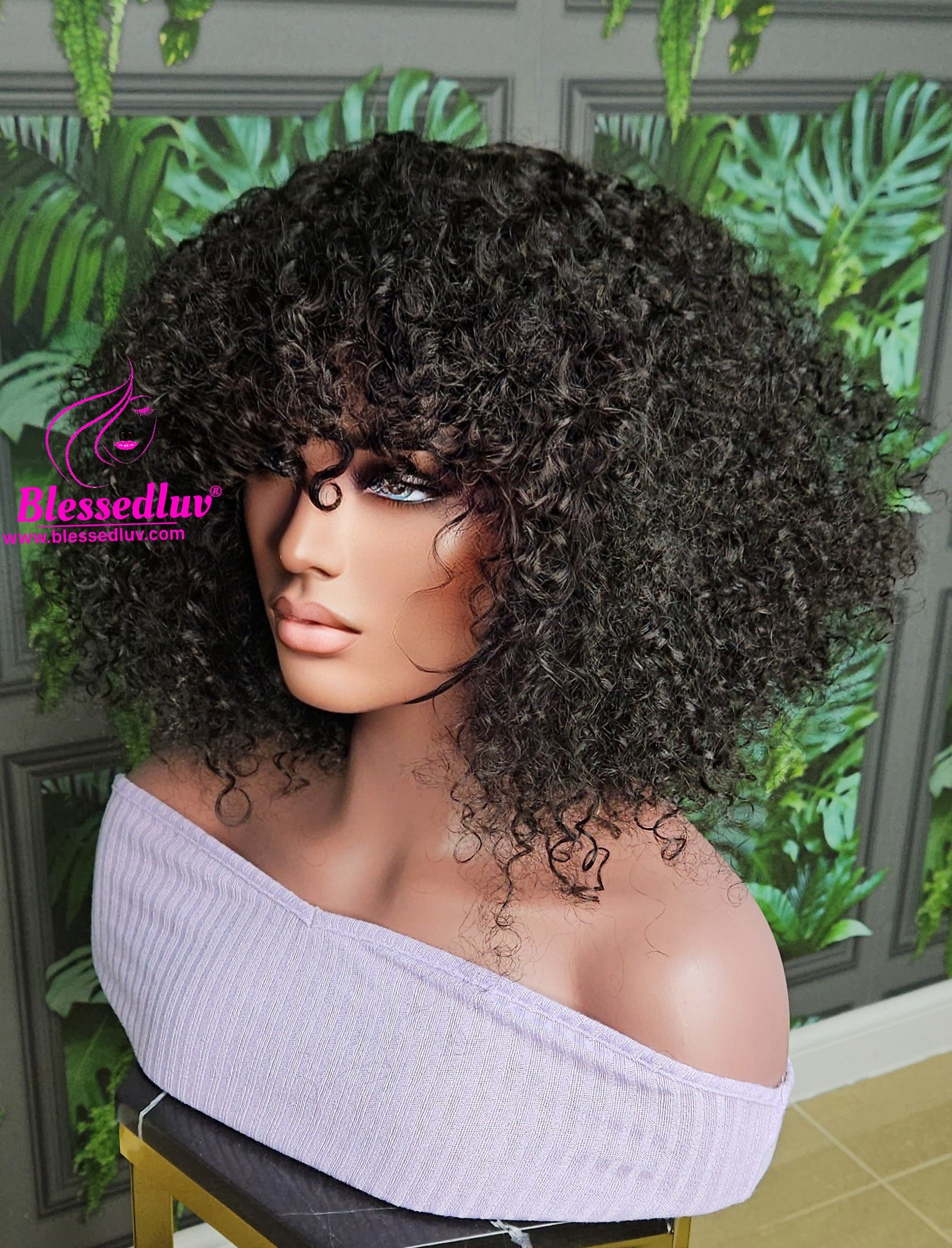 Fifi- Glueless Natural Curls Fringe Machine Wig - Stock-Wigs-www.blessedluv.com-Brazilianweave.com