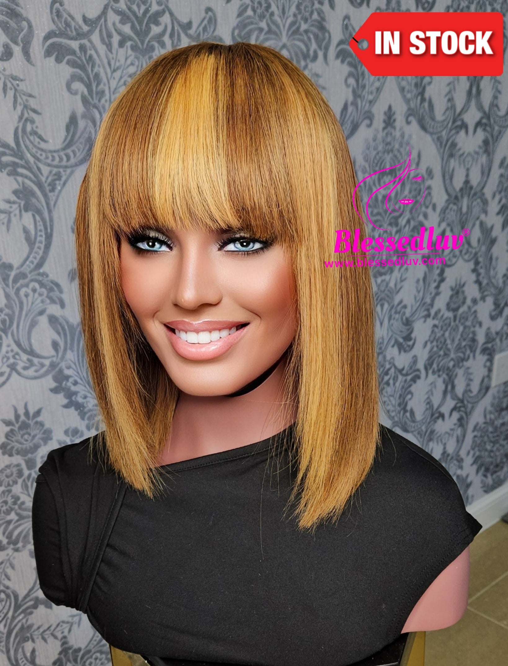 Trisha - Glueless Highlights Fringe Closure Wig - Luxury Double Drawn Collection-Wigs-www.blessedluv.com-Brazilianweave.com