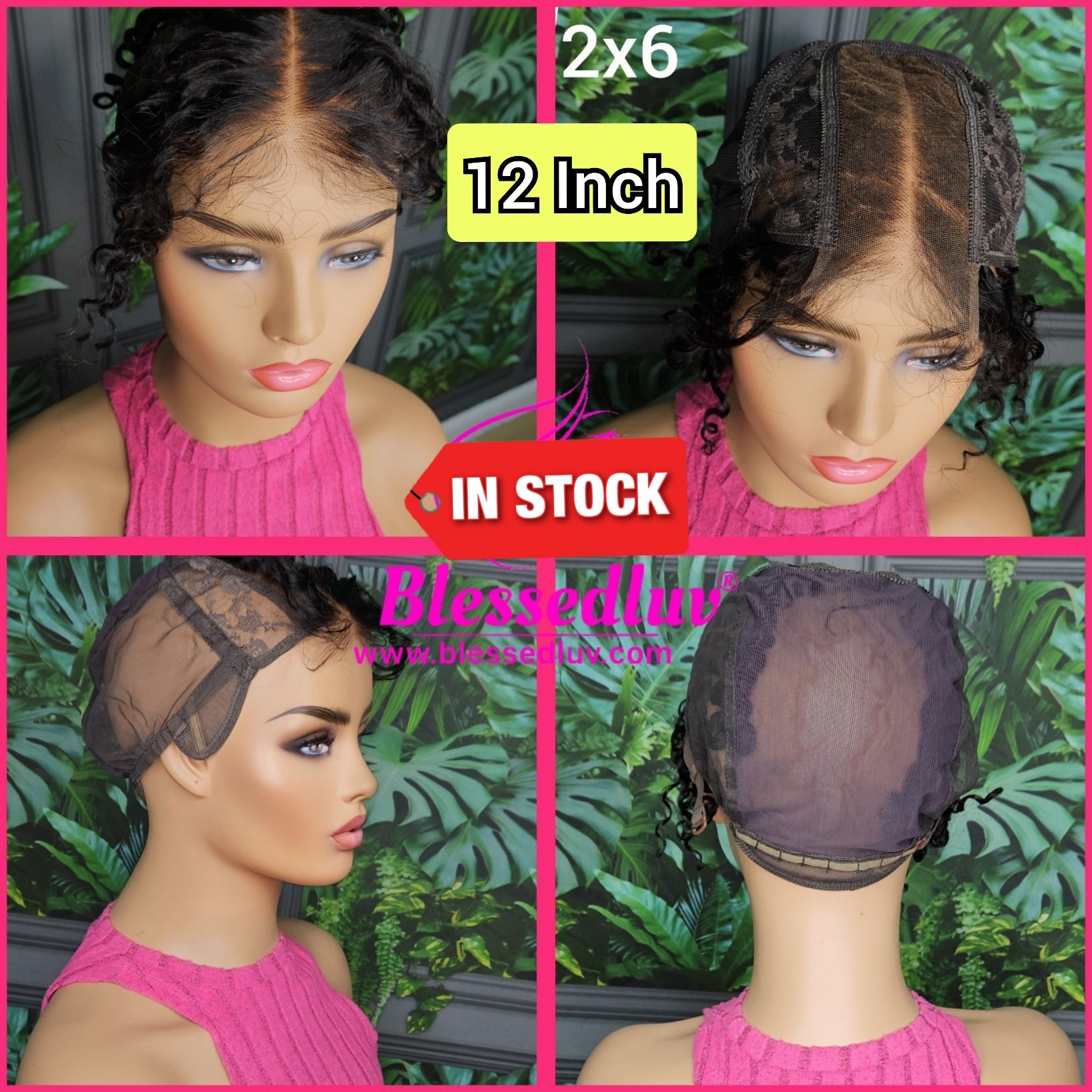 12 inch - 2 in 1 Glueless Wig Cap: 2x6 Real HD Lace Closure - Curly - SALE-Wigs-Blessedluv.com-Brazilianweave.com