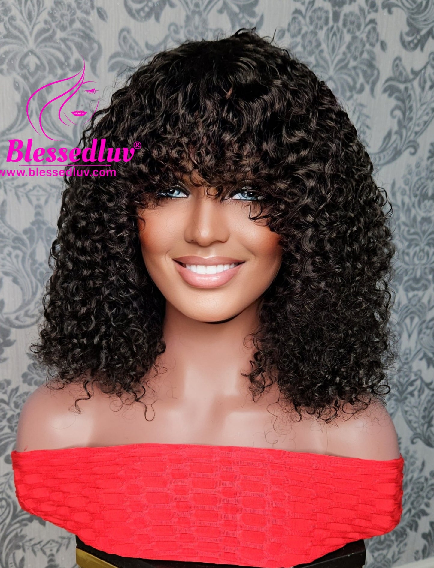 Safia - Glueless Natural Curls Fringe Machine Wig - Christmas Sale ends 10th December✨️-Wigs-www.blessedluv.com-Brazilianweave.com