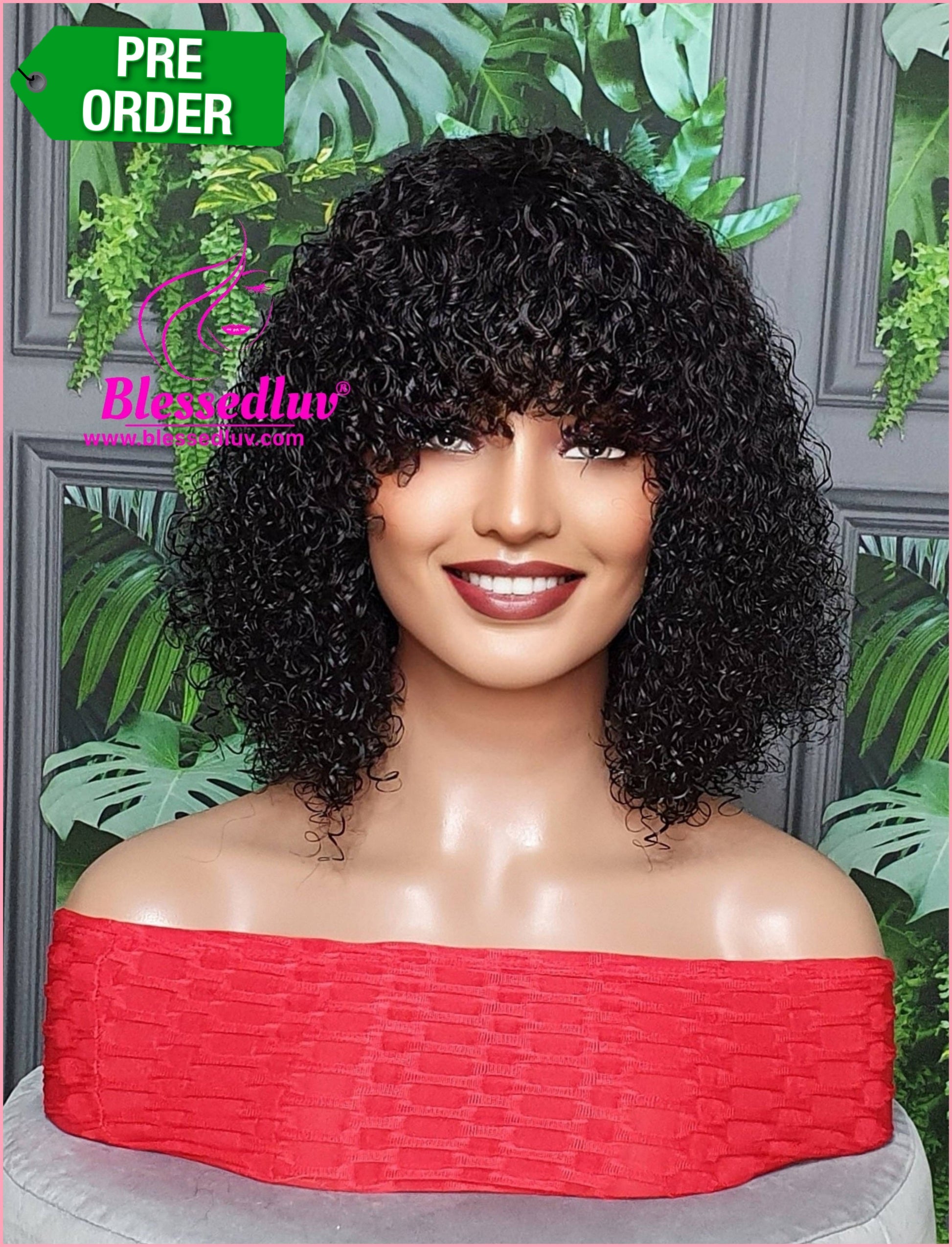 Grace - Brazilian Curly Fringe Machine Mono Wig SALE-Wigs-www.brazilianweave.com-Brazilianweave.com