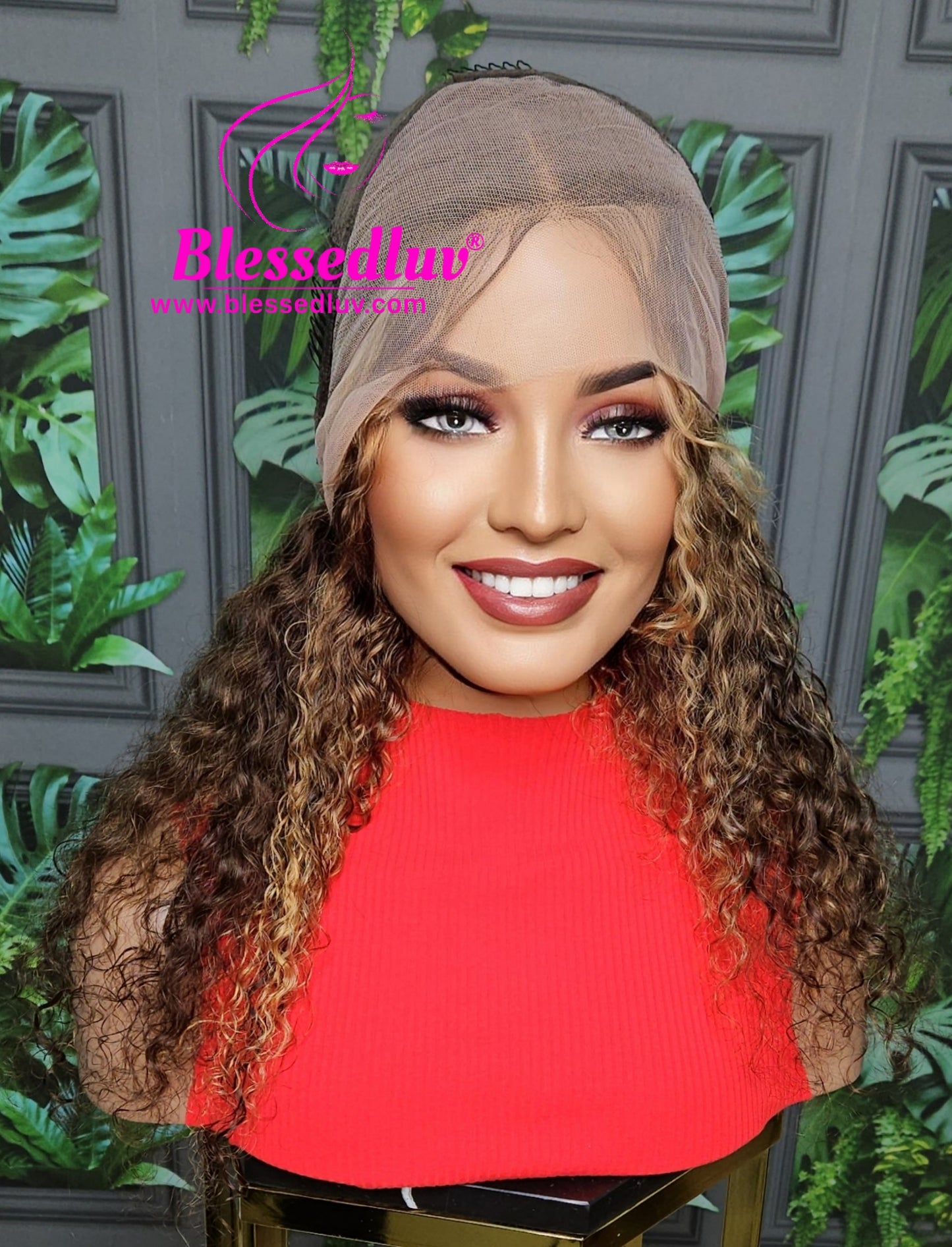 Hana - Glueless Highlights Curly Frontal Wig - Stock-Wigs-www.blessedluv.com-Brazilianweave.com