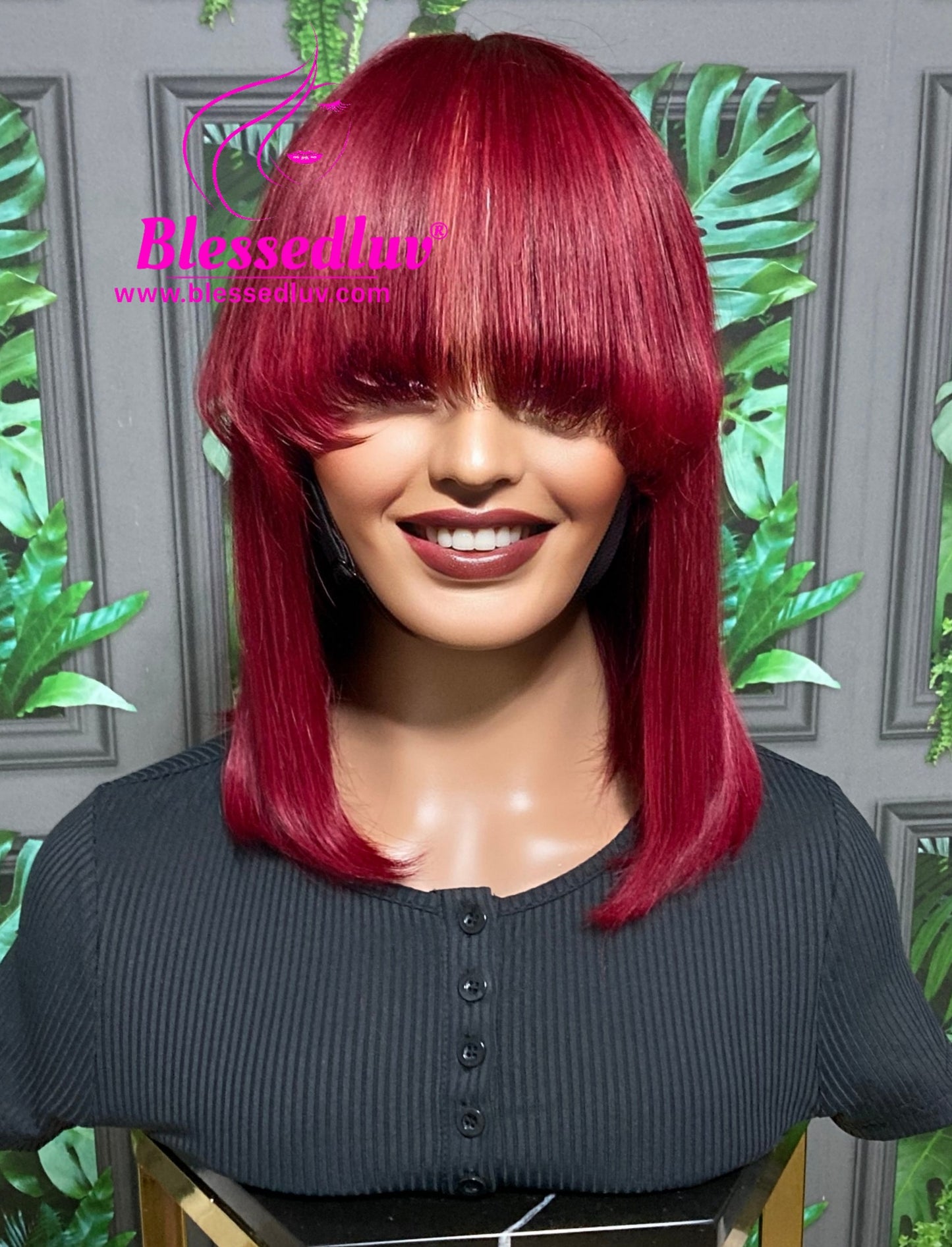 Sani - Burgandy Glueless Fringe Closure Wig - Luxury Double Drawn Collection-Wigs-www.blessedluv.com-Brazilianweave.com