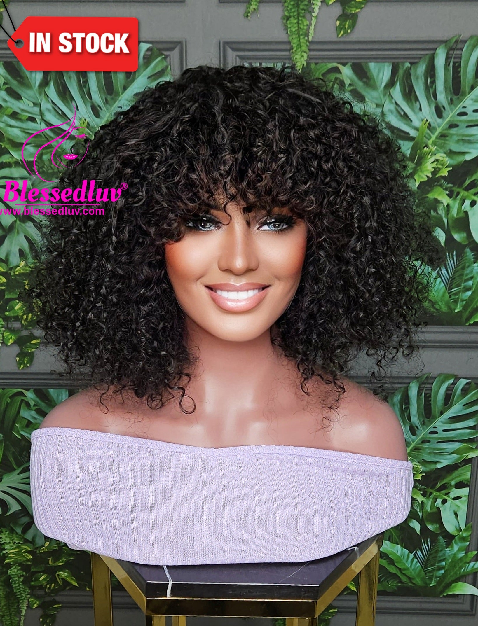 Fifi- Glueless Natural Curls Fringe Machine Wig - Stock-Wigs-www.blessedluv.com-Brazilianweave.com