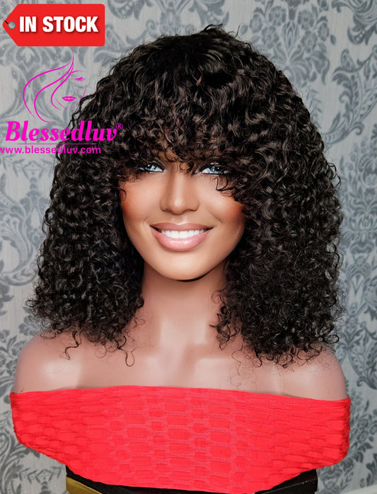 Safia - Glueless Natural Curls Fringe Machine Wig - Christmas Sale ends 10th December✨️-Wigs-www.blessedluv.com-Brazilianweave.com