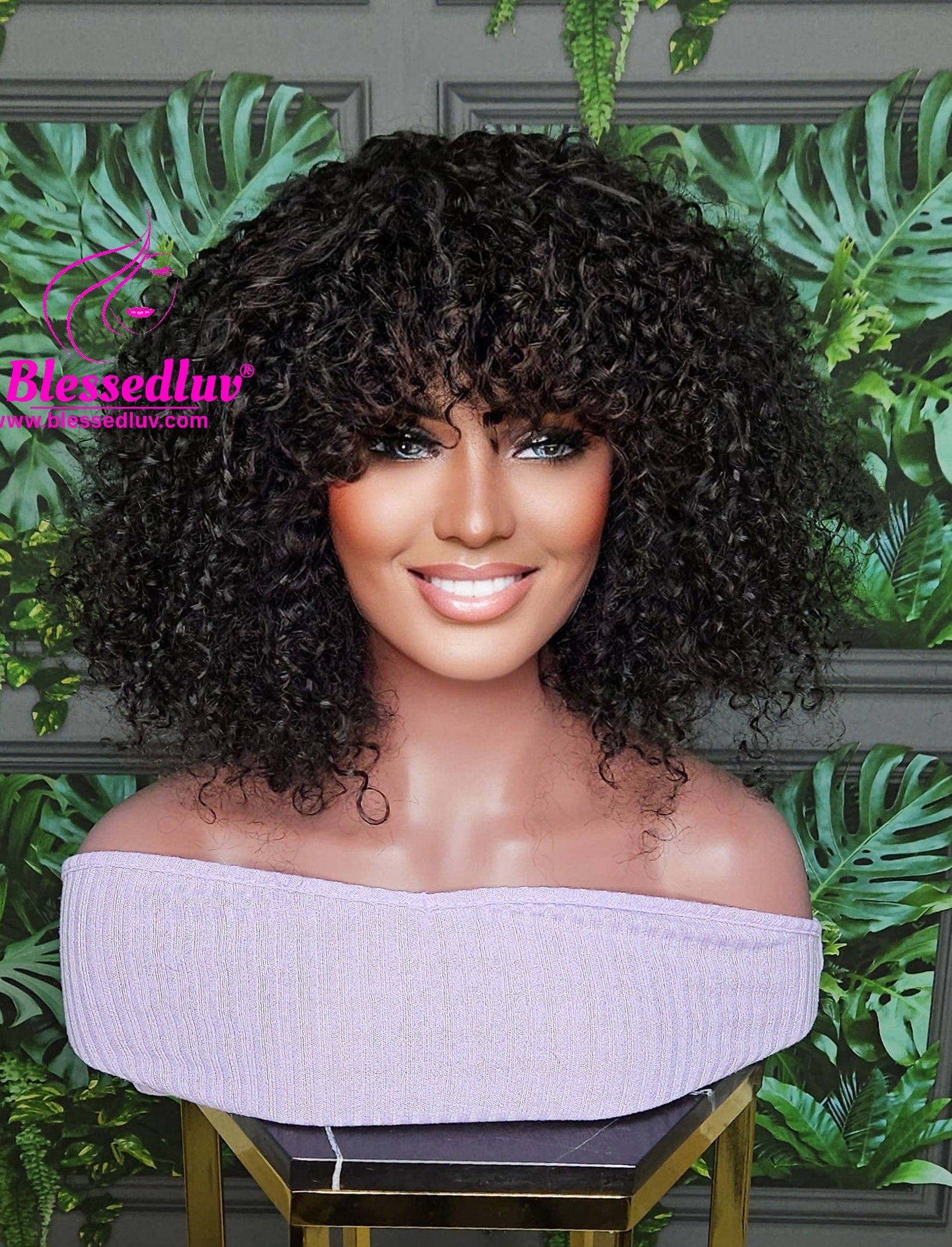 Fifi- Glueless Natural Curls Fringe Machine Wig-Wigs-www.blessedluv.com-Brazilianweave.com