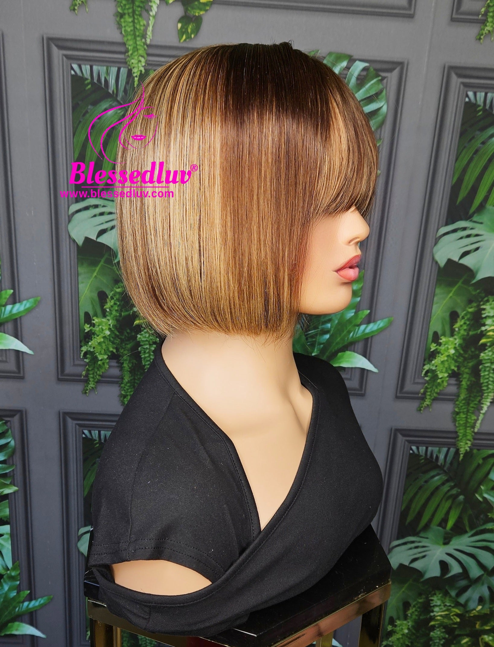 Justine - Balayage Bangs Bob Wig - SALE-Wig-Blessedluv.com-Brazilianweave.com